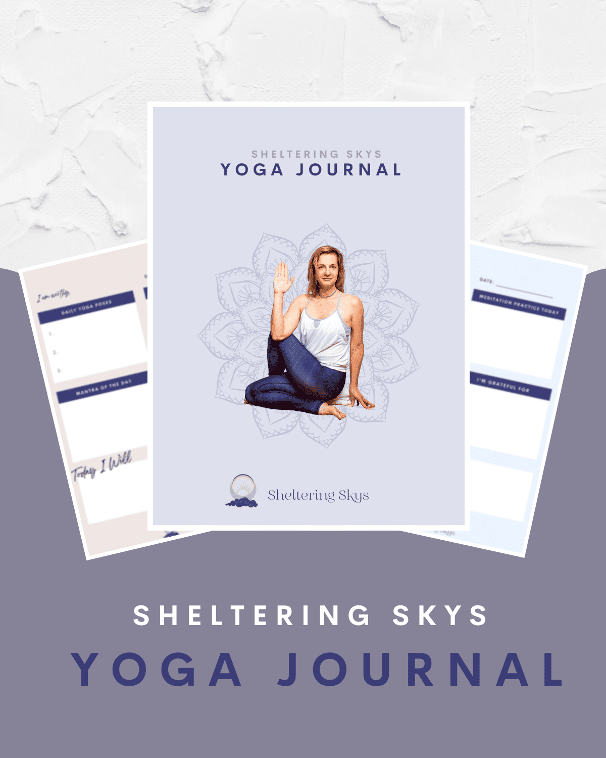 A yoga journal with a woman sitting in the middle of it.