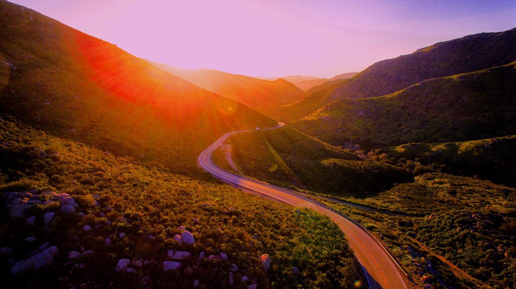 A road going through the middle of a valley.