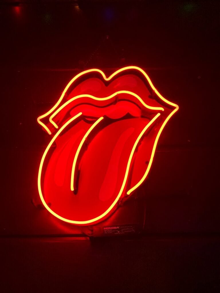 A neon sign of the rolling stones tongue.
